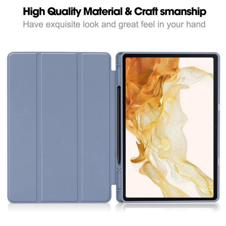 For Samsung Galaxy Tab S9+ 3-Fold Pure Color TPU Smart Leather Tablet Case with Pen Slot(Lavender)