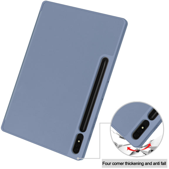 For Samsung Galaxy Tab S9+ 3-Fold Pure Color TPU Smart Leather Tablet Case with Pen Slot(Lavender)