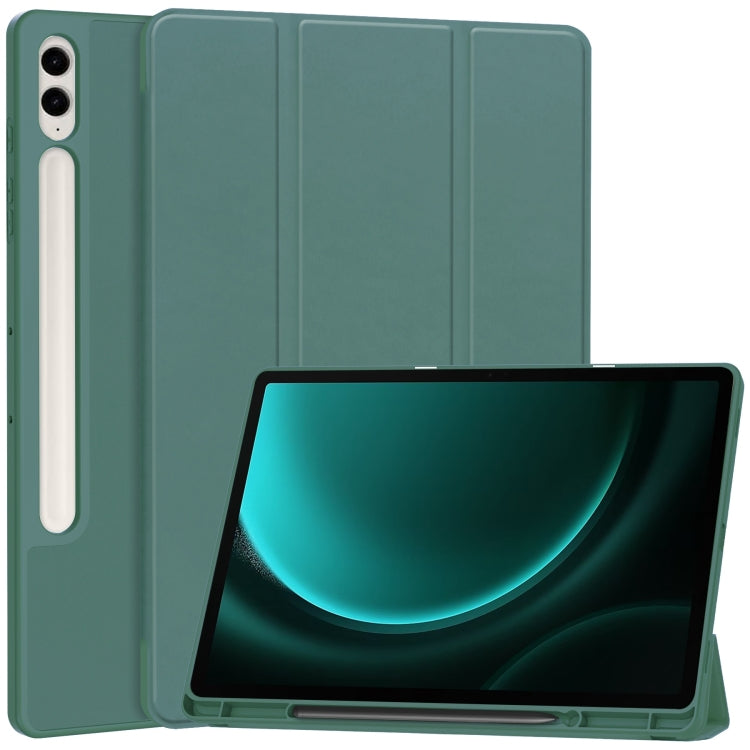 For Samsung Galaxy Tab S9 FE+ 3-Fold Pure Color TPU Smart Leather Tablet Case with Pen Slot(Dark Green) - Galaxy Tab S9 FE+ by PMC TechLife | Online Shopping South Africa | PMC TechLife