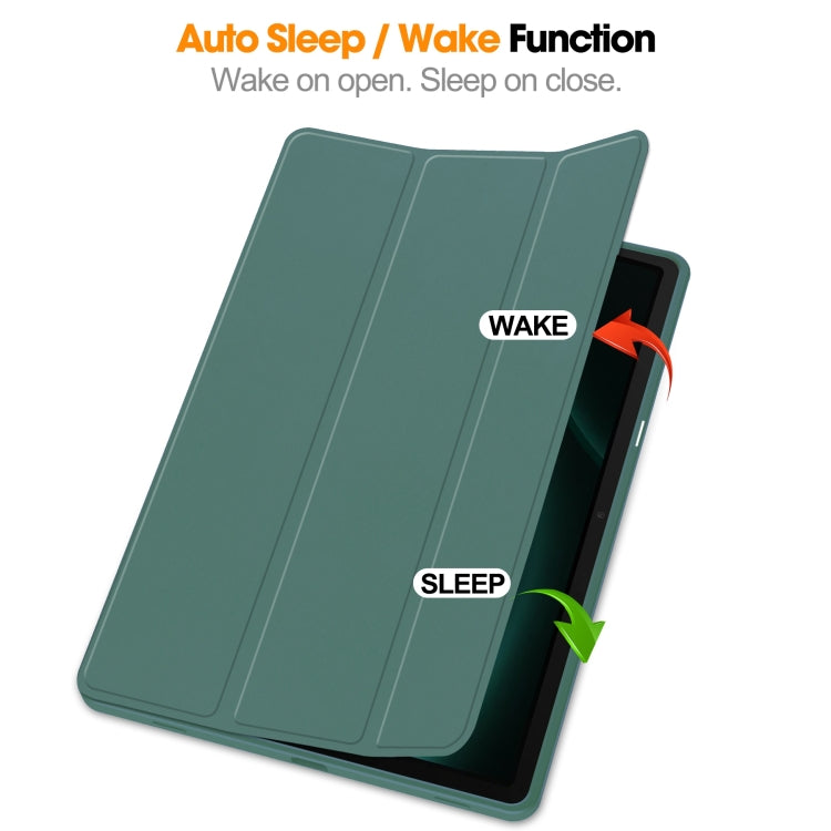 For Samsung Galaxy Tab S9 FE+ 3-Fold Pure Color TPU Smart Leather Tablet Case with Pen Slot(Dark Green) - Galaxy Tab S9 FE+ by PMC TechLife | Online Shopping South Africa | PMC TechLife