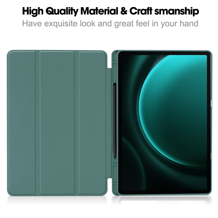 For Samsung Galaxy Tab S9 FE+ 3-Fold Pure Color TPU Smart Leather Tablet Case with Pen Slot(Dark Green) - Galaxy Tab S9 FE+ by PMC TechLife | Online Shopping South Africa | PMC TechLife