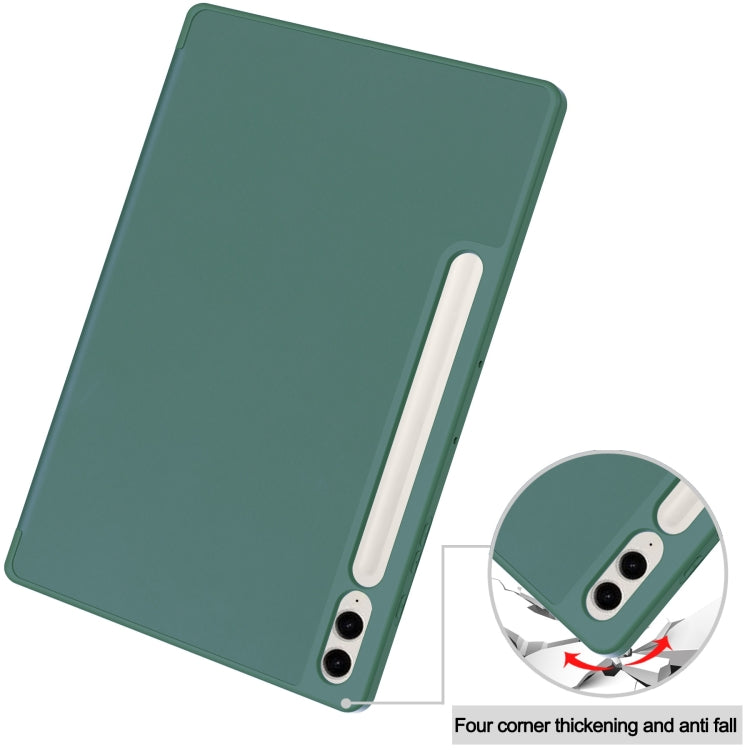 For Samsung Galaxy Tab S9 FE+ 3-Fold Pure Color TPU Smart Leather Tablet Case with Pen Slot(Dark Green) - Galaxy Tab S9 FE+ by PMC TechLife | Online Shopping South Africa | PMC TechLife