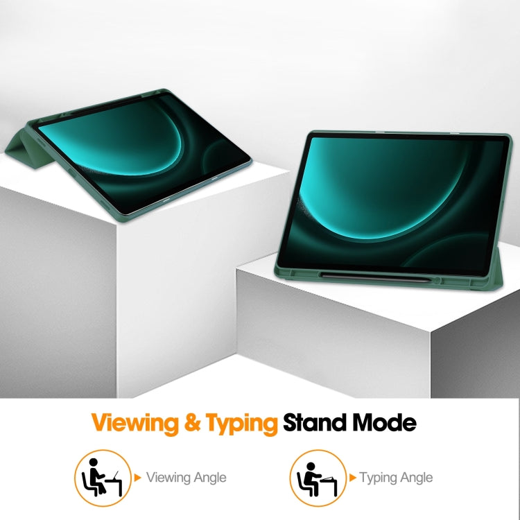 For Samsung Galaxy Tab S9 FE+ 3-Fold Pure Color TPU Smart Leather Tablet Case with Pen Slot(Dark Green) - Galaxy Tab S9 FE+ by PMC TechLife | Online Shopping South Africa | PMC TechLife