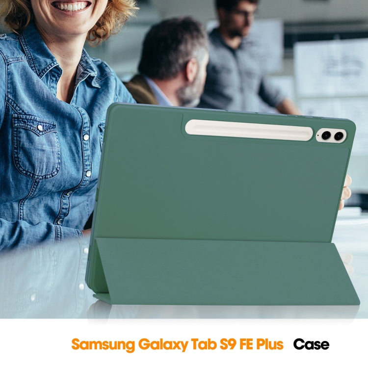 For Samsung Galaxy Tab S9 FE+ 3-Fold Pure Color TPU Smart Leather Tablet Case with Pen Slot(Dark Green) - Galaxy Tab S9 FE+ by PMC TechLife | Online Shopping South Africa | PMC TechLife