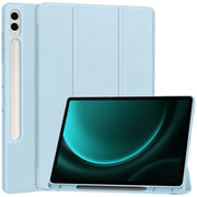 For Samsung Galaxy Tab S9 FE+ / S10+ 3-Fold Pure Color TPU Smart Leather Tablet Case with Pen Slot(Light Blue)
