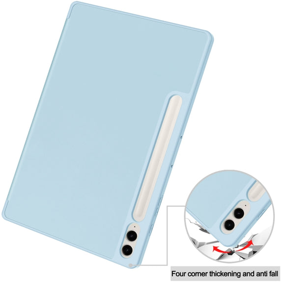 For Samsung Galaxy Tab S9 FE+ / S10+ 3-Fold Pure Color TPU Smart Leather Tablet Case with Pen Slot(Light Blue)