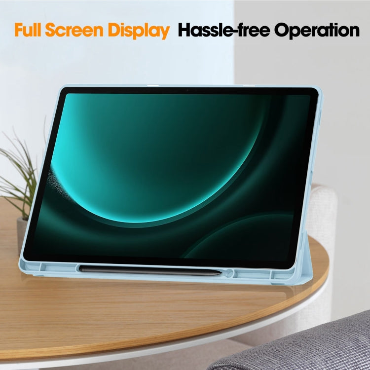 For Samsung Galaxy Tab S9 FE+ / S10+ 3-Fold Pure Color TPU Smart Leather Tablet Case with Pen Slot(Light Blue)