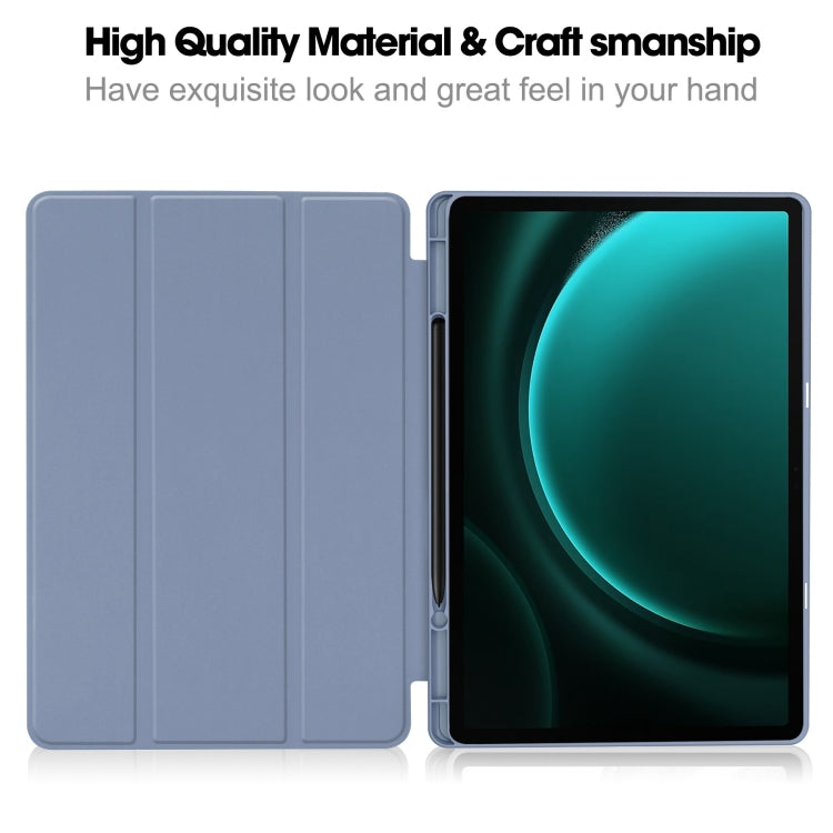 For Samsung Galaxy Tab S9 FE+ 3-Fold Pure Color TPU Smart Leather Tablet Case with Pen Slot(Lavender) - Galaxy Tab S9 FE+ by PMC TechLife | Online Shopping South Africa | PMC TechLife