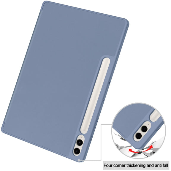 For Samsung Galaxy Tab S9 FE+ 3-Fold Pure Color TPU Smart Leather Tablet Case with Pen Slot(Lavender)