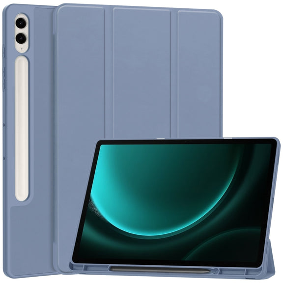For Samsung Galaxy Tab S9 FE+ 3-Fold Pure Color TPU Smart Leather Tablet Case with Pen Slot(Lavender)