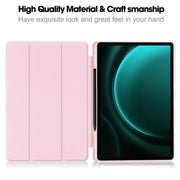 For Samsung Galaxy Tab S9 FE+ / S10+ 3-Fold Pure Color TPU Smart Leather Tablet Case with Pen Slot(Pink)