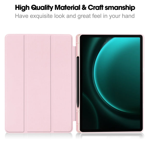 For Samsung Galaxy Tab S9 FE+ / S10+ 3-Fold Pure Color TPU Smart Leather Tablet Case with Pen Slot(Pink)