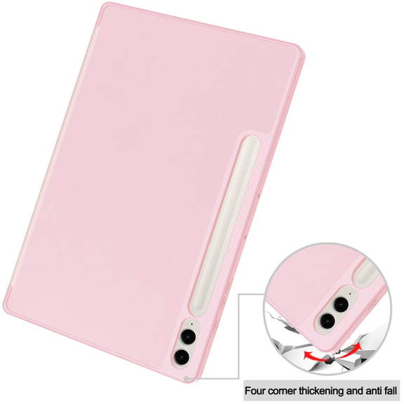 For Samsung Galaxy Tab S9 FE+ / S10+ 3-Fold Pure Color TPU Smart Leather Tablet Case with Pen Slot(Pink)