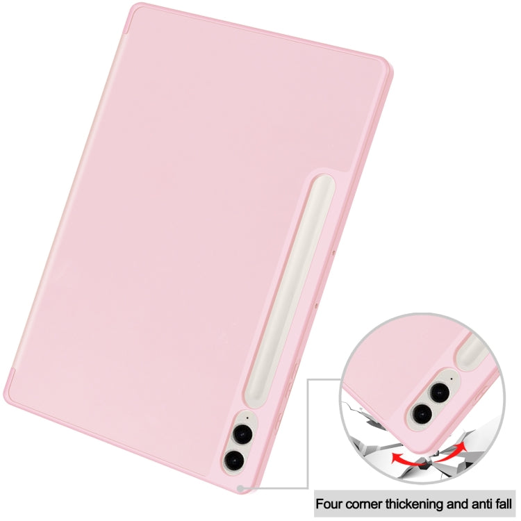 For Samsung Galaxy Tab S9 FE+ / S10+ 3-Fold Pure Color TPU Smart Leather Tablet Case with Pen Slot(Pink)