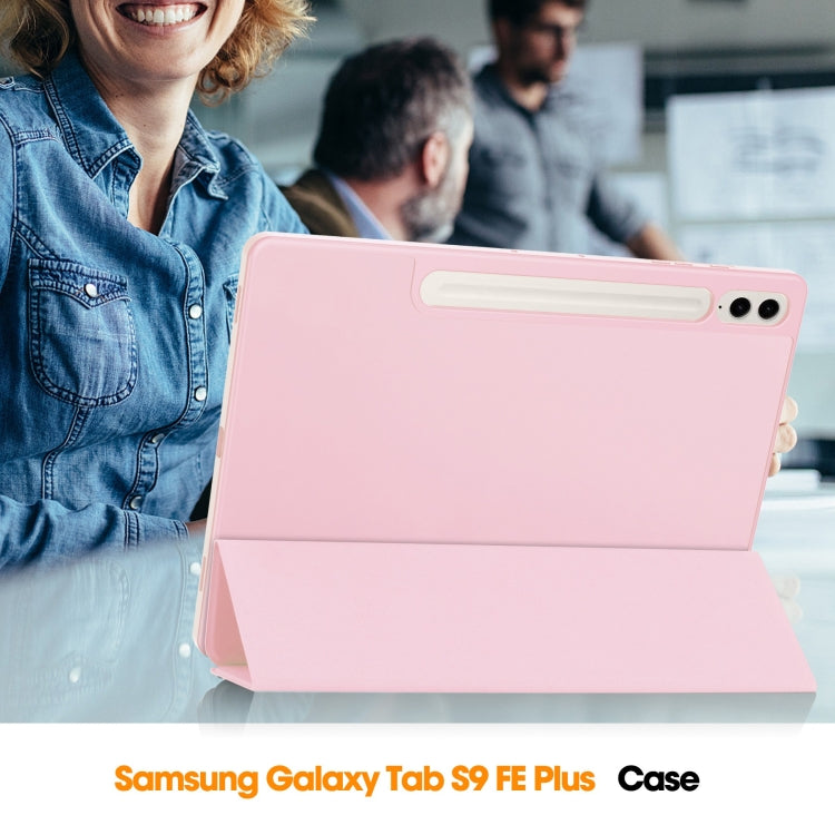 For Samsung Galaxy Tab S9 FE+ / S10+ 3-Fold Pure Color TPU Smart Leather Tablet Case with Pen Slot(Pink)