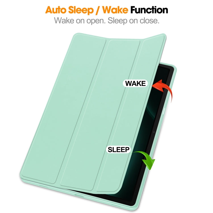 For Samsung Galaxy Tab S9 FE+ / S10+ 3-Fold Pure Color TPU Smart Leather Tablet Case with Pen Slot(Mint Green)