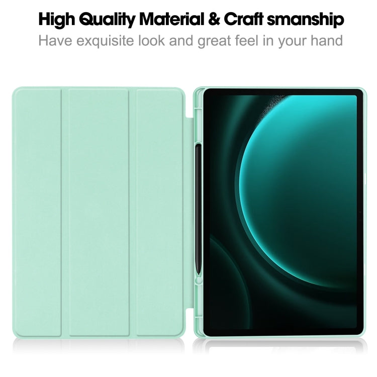 For Samsung Galaxy Tab S9 FE+ / S10+ 3-Fold Pure Color TPU Smart Leather Tablet Case with Pen Slot(Mint Green)