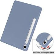 For Samsung Galaxy Tab S9 FE 3-Fold Pure Color TPU Smart Leather Tablet Case with Pen Slot(Lavender)