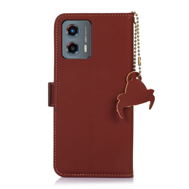 For Motorola Moto G 5G 2023 Genuine Leather Magnetic RFID Leather Phone Case(Coffee) - Motorola Cases by PMC TechLife | Online Shopping South Africa | PMC TechLife | Buy Now Pay Later Mobicred
