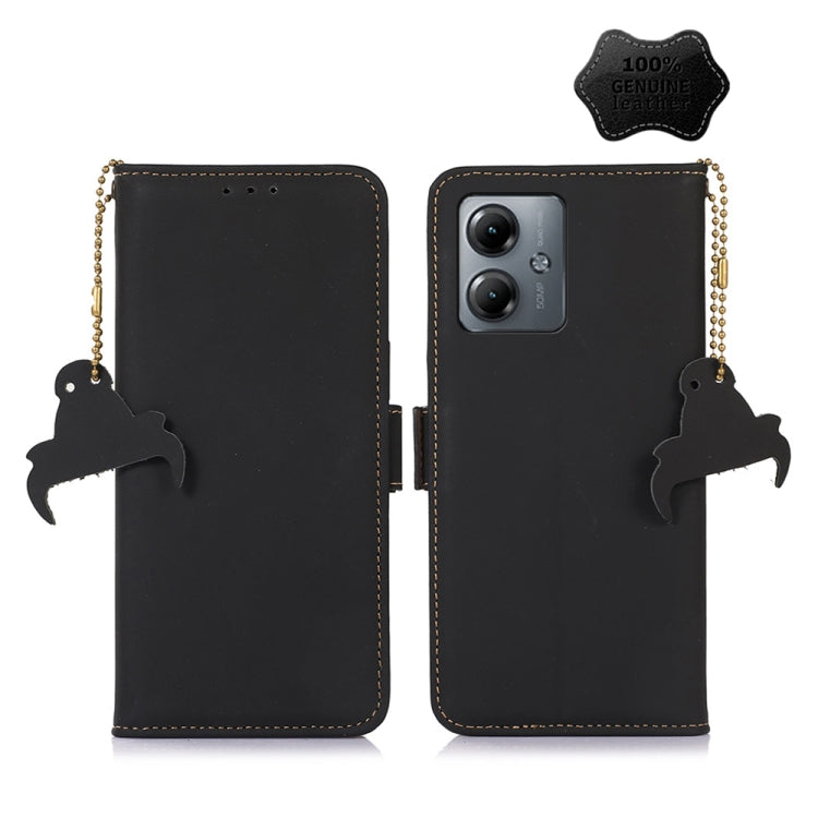 For Motorola Moto G14 4G Genuine Leather Magnetic RFID Leather Phone Case(Black) - Motorola Cases by PMC TechLife | Online Shopping South Africa | PMC TechLife | Buy Now Pay Later Mobicred