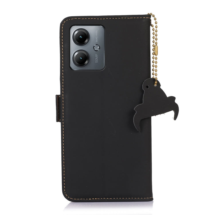 For Motorola Moto G14 4G Genuine Leather Magnetic RFID Leather Phone Case(Black)