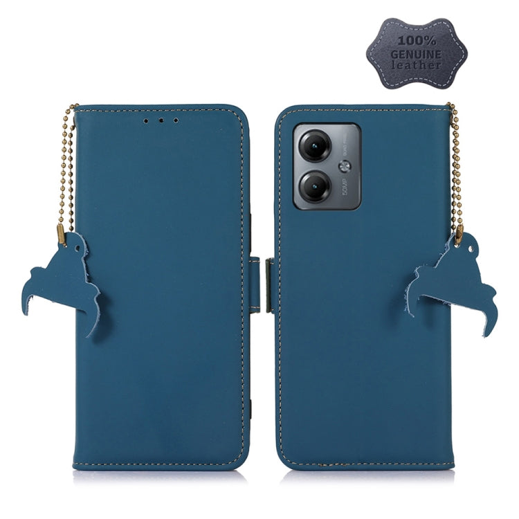 For Motorola Moto G14 4G Genuine Leather Magnetic RFID Leather Phone Case(Blue) - Motorola Cases by PMC TechLife | Online Shopping South Africa | PMC TechLife | Buy Now Pay Later Mobicred
