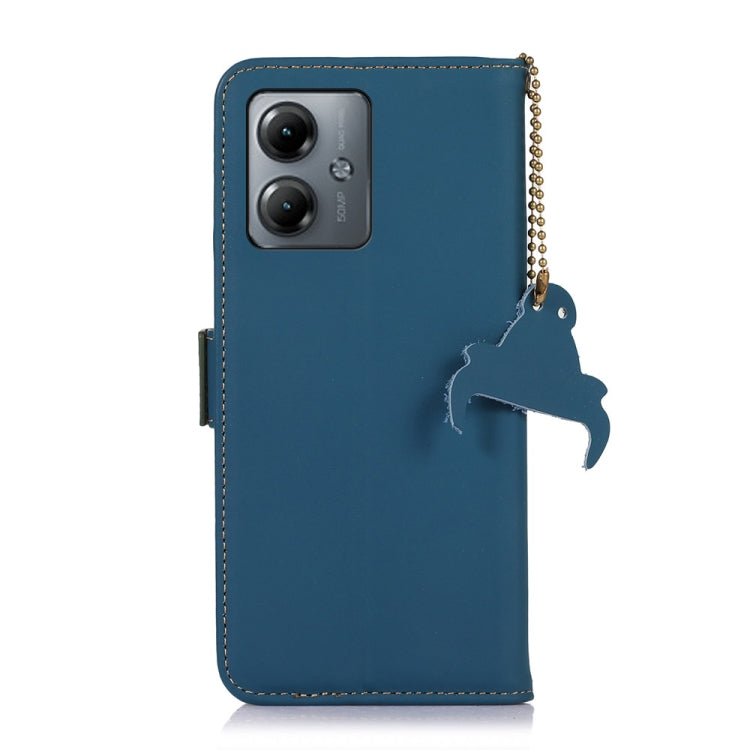 For Motorola Moto G14 4G Genuine Leather Magnetic RFID Leather Phone Case(Blue)