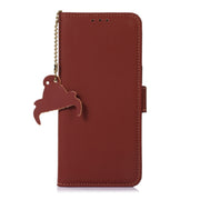 For Motorola Moto G14 4G Genuine Leather Magnetic RFID Leather Phone Case(Coffee)