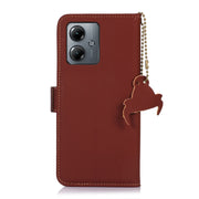 For Motorola Moto G14 4G Genuine Leather Magnetic RFID Leather Phone Case(Coffee)