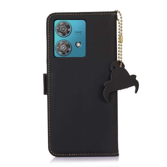 For Motorola Edge 40 Neo Genuine Leather Magnetic RFID Leather Phone Case(Black)