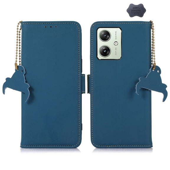 For Motorola Moto G54 5G Genuine Leather Magnetic RFID Leather Phone Case(Blue)