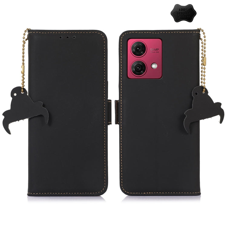 For Motorola Moto G84 5G Genuine Leather Magnetic RFID Leather Phone Case(Black) - Motorola Cases by PMC TechLife | Online Shopping South Africa | PMC TechLife | Buy Now Pay Later Mobicred