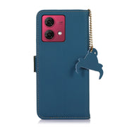 For Motorola Moto G84 5G Genuine Leather Magnetic RFID Leather Phone Case(Blue)