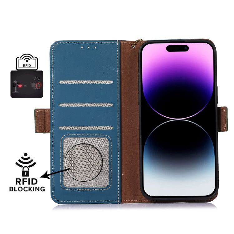 For Motorola Moto G84 5G Genuine Leather Magnetic RFID Leather Phone Case(Blue)