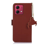 For Motorola Moto G84 5G Genuine Leather Magnetic RFID Leather Phone Case(Coffee)