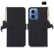 For Motorola Moto G34 Genuine Leather Magnetic RFID Leather Phone Case(Black)