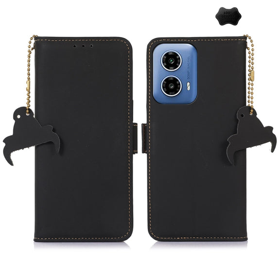 For Motorola Moto G34 Genuine Leather Magnetic RFID Leather Phone Case(Black)