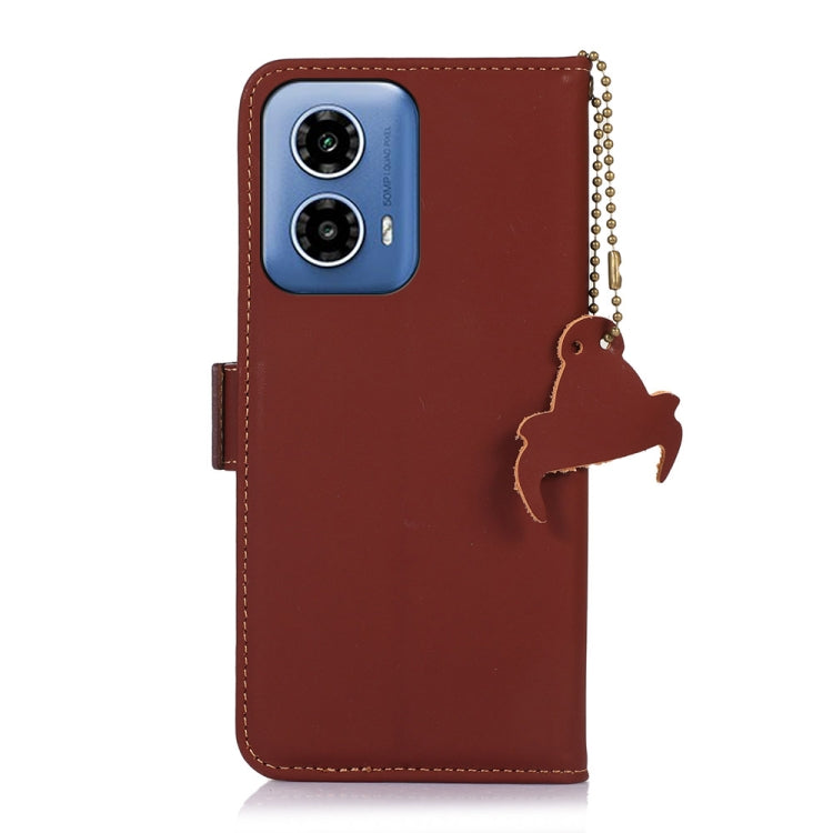 For Motorola Moto G34 Genuine Leather Magnetic RFID Leather Phone Case(Coffee) - Motorola Cases by PMC TechLife | Online Shopping South Africa | PMC TechLife | Buy Now Pay Later Mobicred