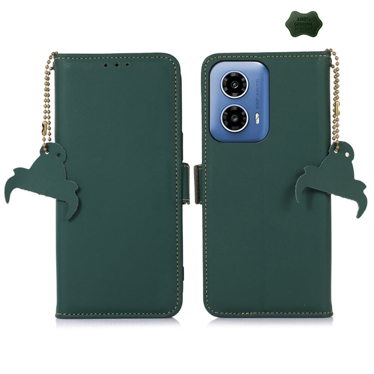 For Motorola Moto G34 Genuine Leather Magnetic RFID Leather Phone Case(Green) - Motorola Cases by PMC TechLife | Online Shopping South Africa | PMC TechLife | Buy Now Pay Later Mobicred