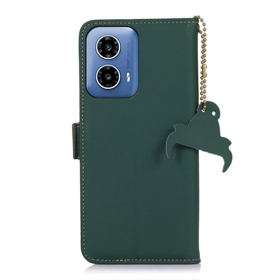 For Motorola Moto G34 Genuine Leather Magnetic RFID Leather Phone Case(Green)