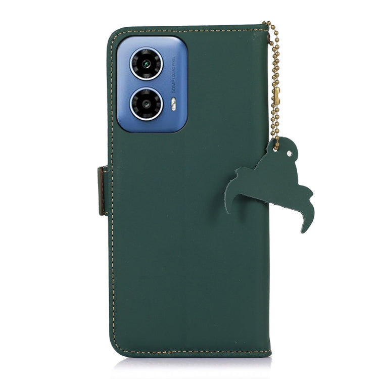 For Motorola Moto G34 Genuine Leather Magnetic RFID Leather Phone Case(Green)