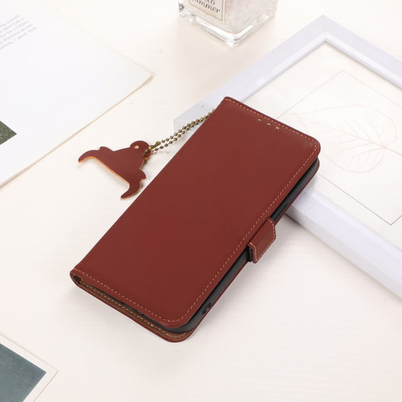 For Motorola Moto G24 / G04 Genuine Leather Magnetic RFID Leather Phone Case(Coffee)