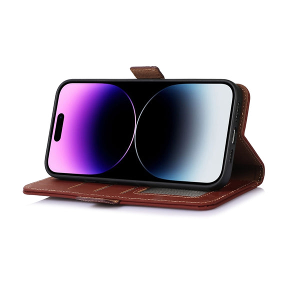 For Motorola Moto G24 / G04 Genuine Leather Magnetic RFID Leather Phone Case(Coffee)