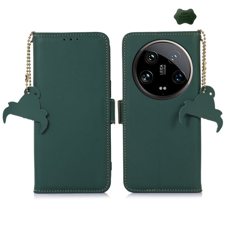 For Motorola Moto G24 / G04 Genuine Leather Magnetic RFID Leather Phone Case(Green) - Motorola Cases by PMC TechLife | Online Shopping South Africa | PMC TechLife | Buy Now Pay Later Mobicred