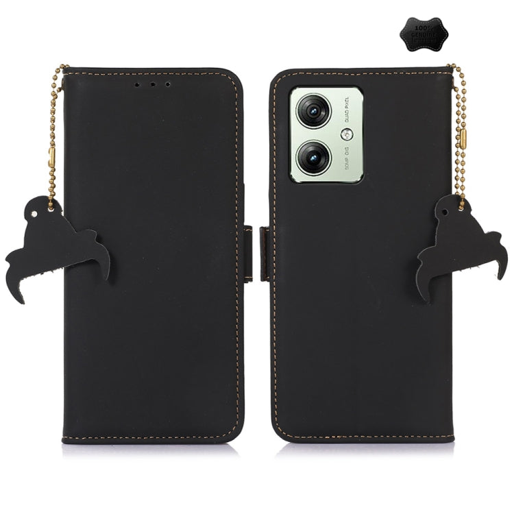 For Motorola Moto G64 5G Genuine Leather Magnetic RFID Leather Phone Case(Black) - Motorola Cases by PMC TechLife | Online Shopping South Africa | PMC TechLife | Buy Now Pay Later Mobicred