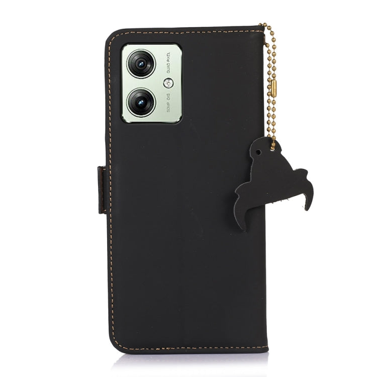 For Motorola Moto G64 5G Genuine Leather Magnetic RFID Leather Phone Case(Black)