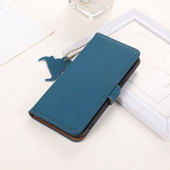 For Motorola Moto G64 5G Genuine Leather Magnetic RFID Leather Phone Case(Blue)