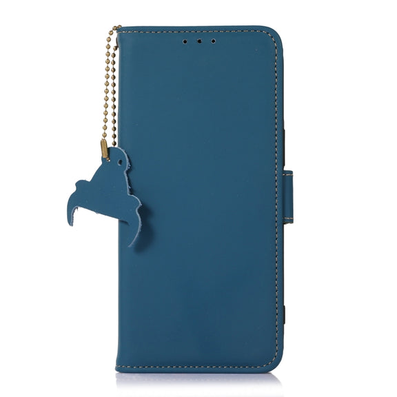 For Motorola Moto G64 5G Genuine Leather Magnetic RFID Leather Phone Case(Blue)