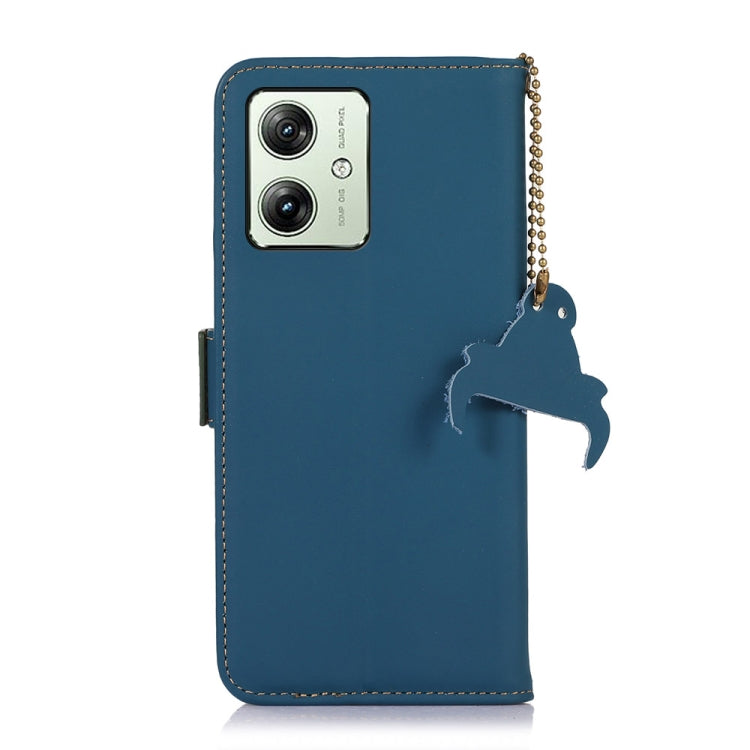 For Motorola Moto G64 5G Genuine Leather Magnetic RFID Leather Phone Case(Blue)