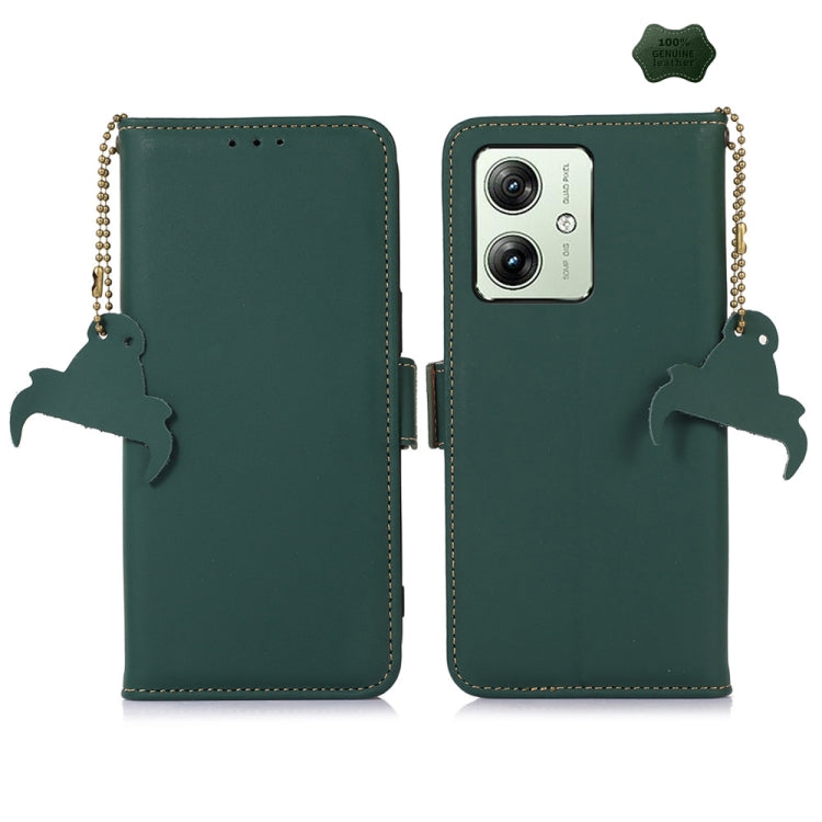 For Motorola Moto G64 5G Genuine Leather Magnetic RFID Leather Phone Case(Green) - Motorola Cases by PMC TechLife | Online Shopping South Africa | PMC TechLife | Buy Now Pay Later Mobicred